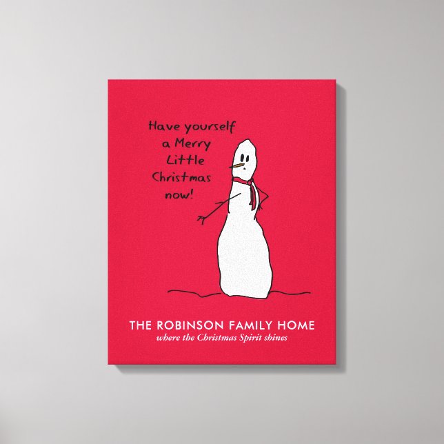 Snowman Niedlich Frohe Weihnachten Personalisierte Leinwanddruck (Vorderseite)