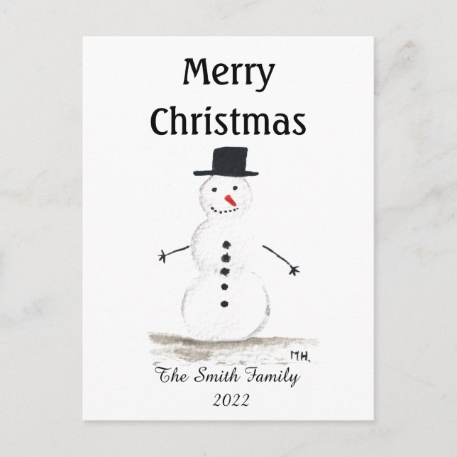 Snowman Niedlich Winter Snowflake Retro Vintag Postkarte (Vorderseite)