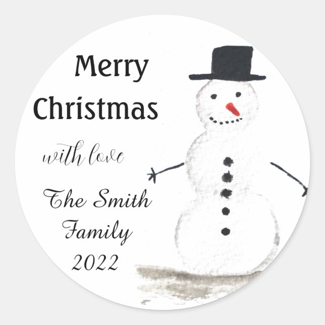 Snowman Niedliche Gesichtskinder Kinder Winter Sno Runder Aufkleber (Vorderseite)