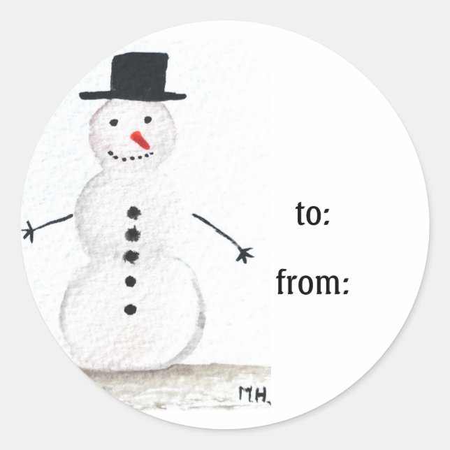 Snowman Niedliche Gesichtskinder Kinder Winter Sno Runder Aufkleber (Vorderseite)