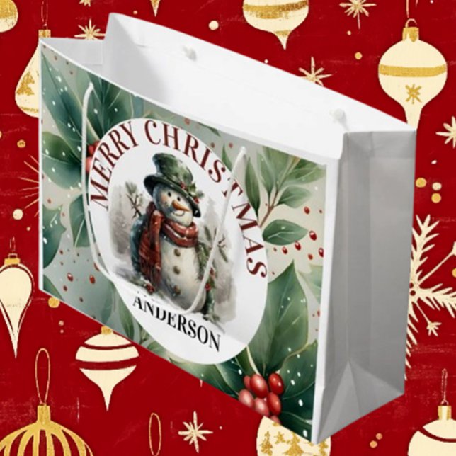 Snowman Niedliche Weihnachtswünsche Papierplatte Große Geschenktüte (Spread joy this holiday season with Brett's Snowman gift bag!)