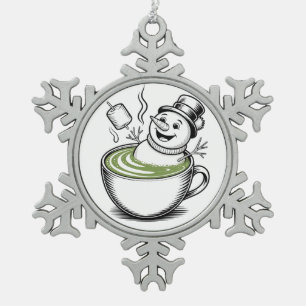 Snowman nimmt Bathub auf Macha Weihnachten Schneeflocken Zinn-Ornament