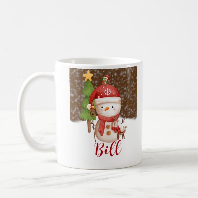 Snowman, Noël Mug de café personnalisé (Gauche)