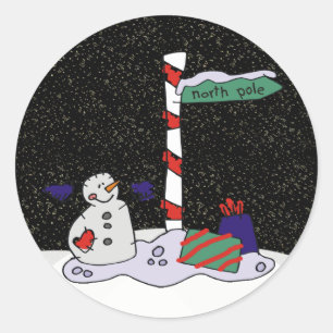 Snowman & North Pole - Runder Aufkleber