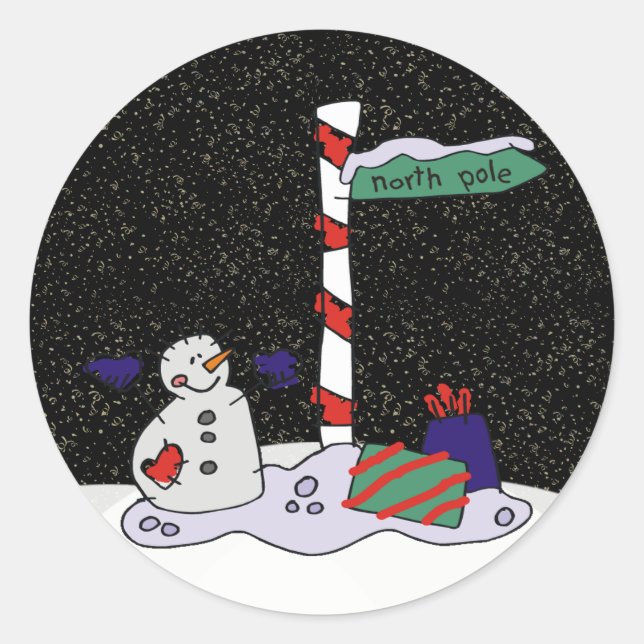 Snowman & North Pole - Runder Aufkleber (Vorderseite)
