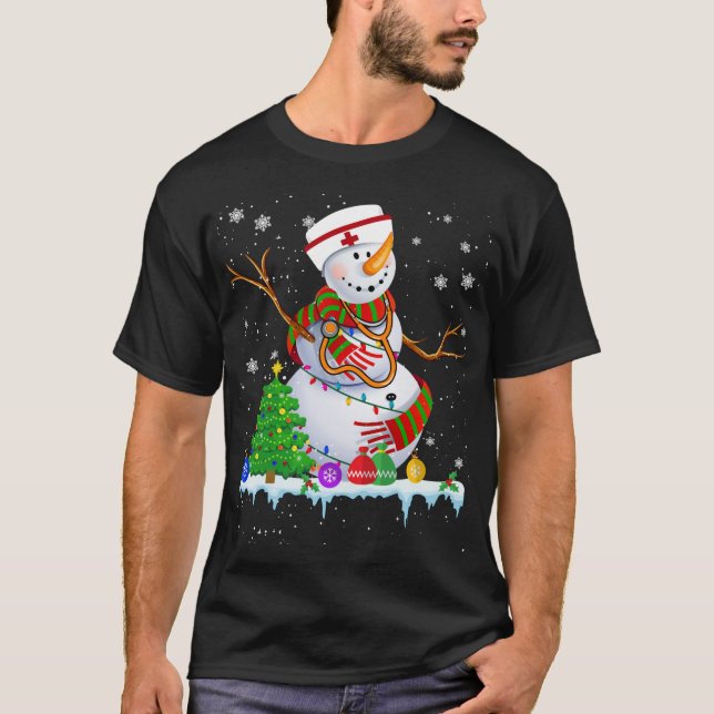Snowman Nurse Christmas Lights Xmas Tree Snowman N T-Shirt (Vorderseite)