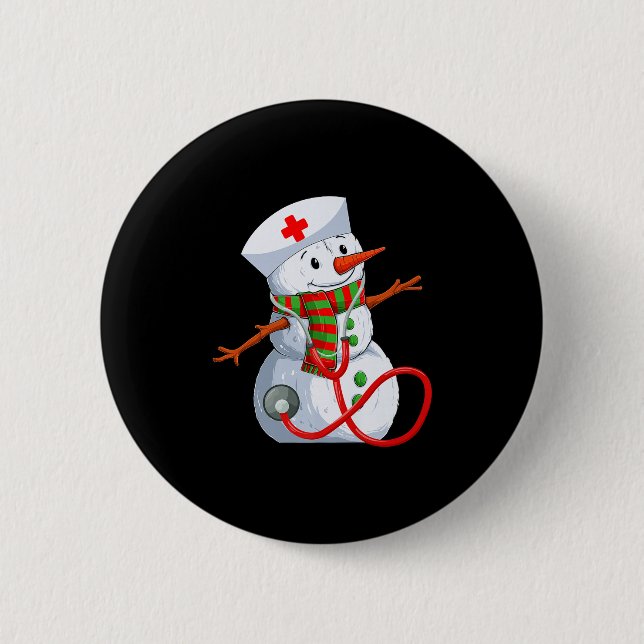 Snowman Nurse Christmas Stethoscope Nursing Scrub  Button (Vorderseite)