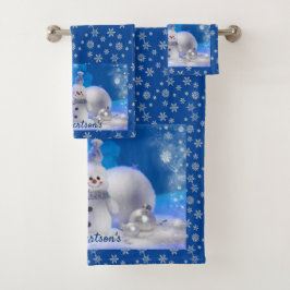 Snowman on Blue Personnaliser Nom Salle de bain