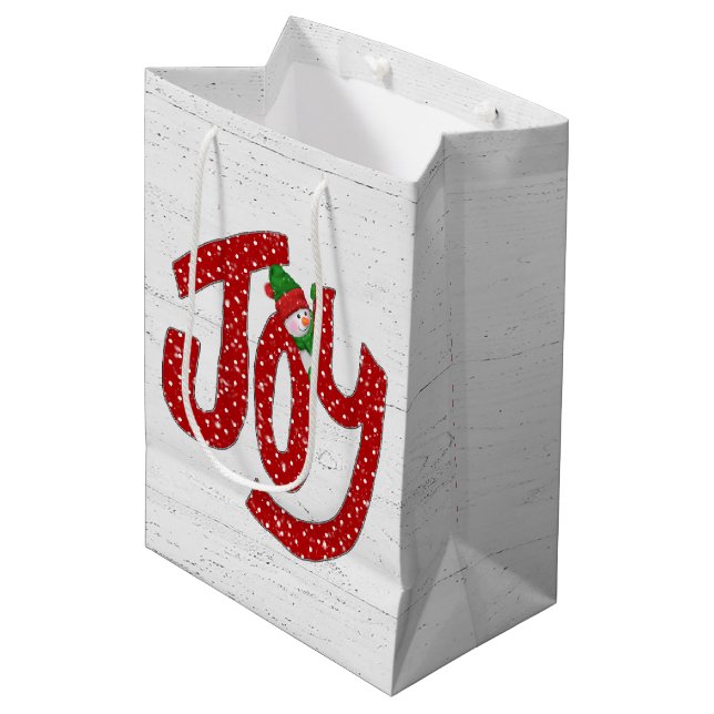 Snowman on Christmas Joy Mittlere Geschenktüte (Vorderseite Schrägansicht)