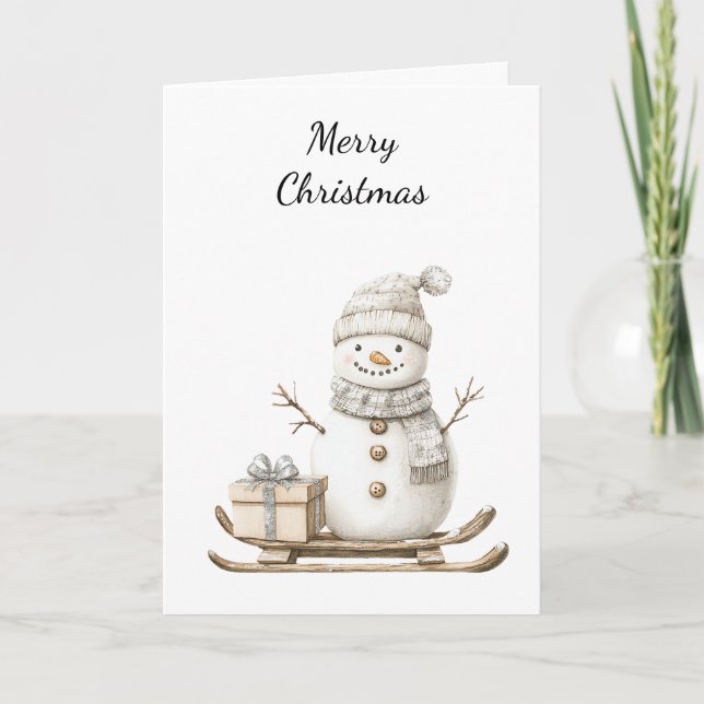 Snowman on Skis Christmas Karte (Vorderseite)