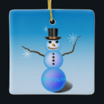 Snowman Ornament<br><div class="desc">Snowman mit Top Hut. Arme,  Knöpfe und Schneeflocken.</div>