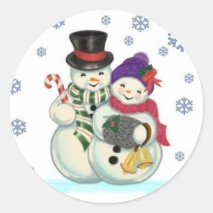 Snowman-Paar-Aufkleber Runder Aufkleber