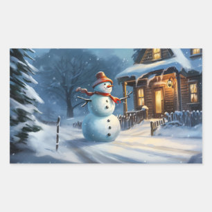 Snowman Painting Rechteckiger Aufkleber