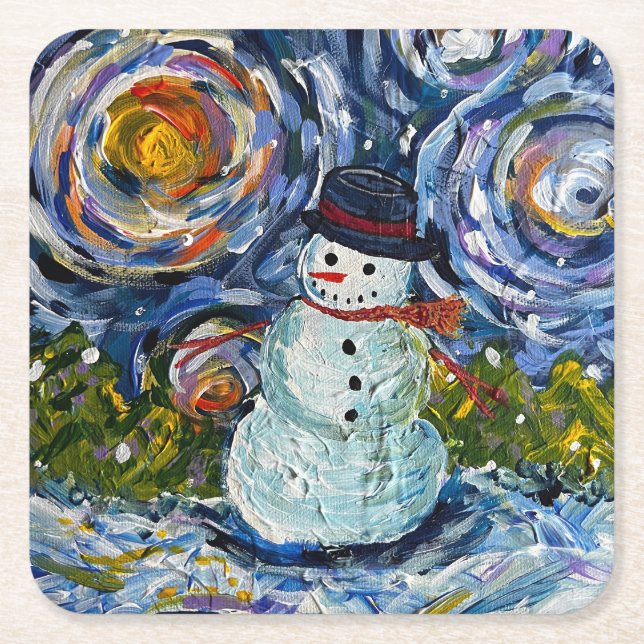 Snowman Paper Coaster Set Rechteckiger Pappuntersetzer (Vorderseite)