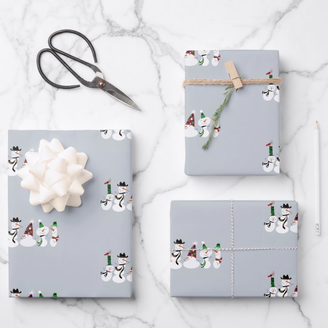 Snowman Party Holiday Wrapping Paper Geschenkpapier Set (Vorderseite)