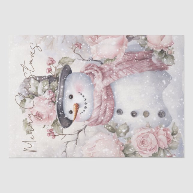 Snowman Pastel Pink Winter Weihnachten Seidenpapier (Vorderseite)