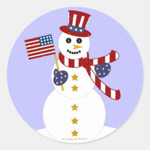 Snowman patriotique américain avec Stickers ronds 