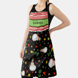 Snowman Pattern Black Custom Inspirivity Schürze