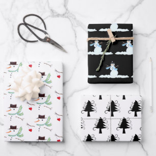 Snowman Patterns Curly Bäume Neutrale Weihnachten Geschenkpapier Set
