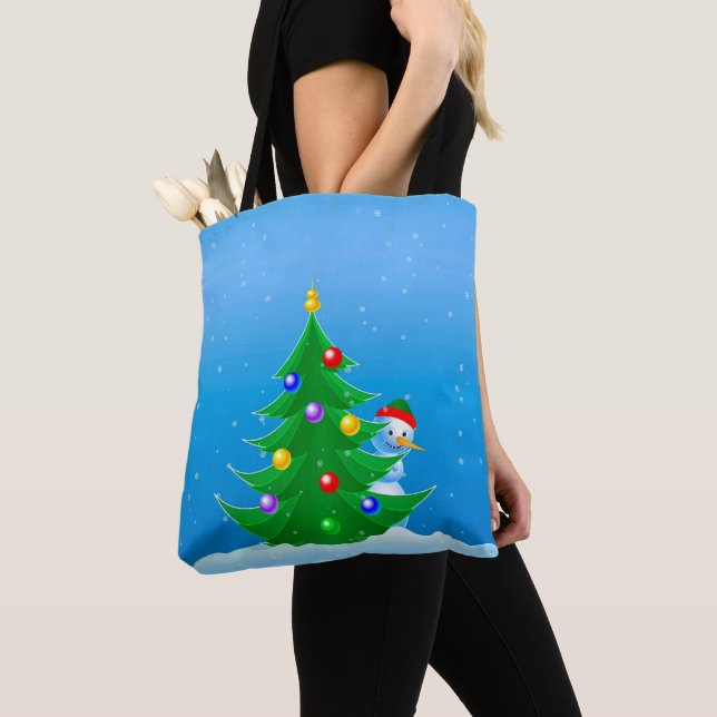 Snowman Peeking Tasche (Von Nahem)