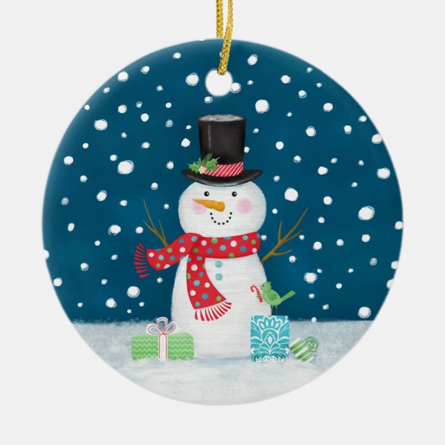 Snowman Photo ornement en céramique de Noël (Devant)