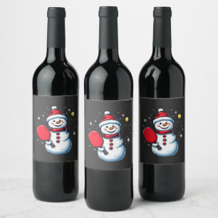Snowman Pickleball Weihnachten Weinetikett
