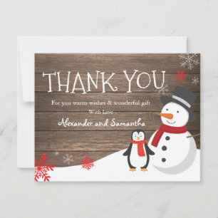 Snowman Pinguin Winter Rustikales Holz Danke Karte