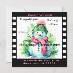 Snowman Pink Scarf Jährliches Weihnachtsfest Party Einladung