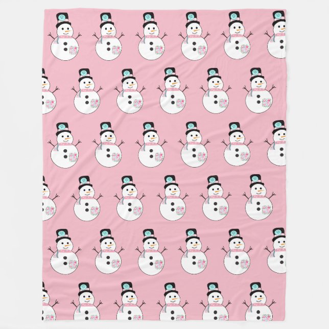 Snowman Pink Weihnachten Große Fleece Blanken (Vorderseite)