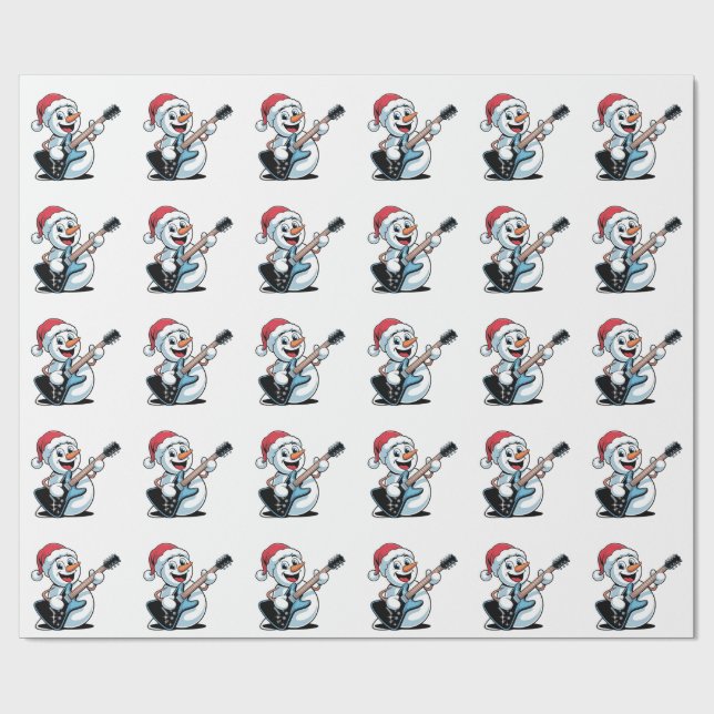 Snowman Playing Electric Guitar Weihnachten Geschenkpapier (Flach)