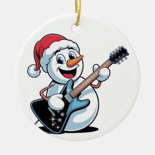 Snowman Playing Electric Guitar Weihnachten Keramik Ornament
