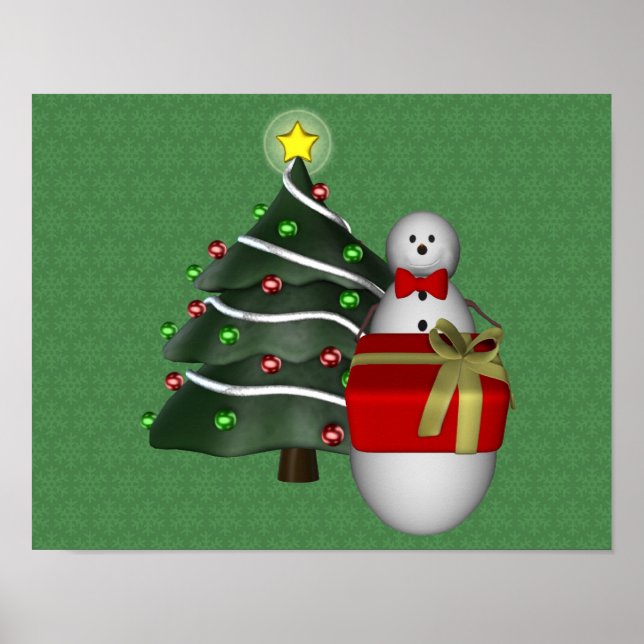 Snowman Present Tree Weihnachtsfeiertag Poster (Vorne)