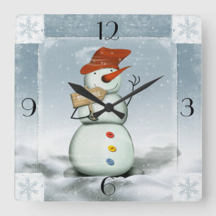 Snowman Quadratische Wanduhr