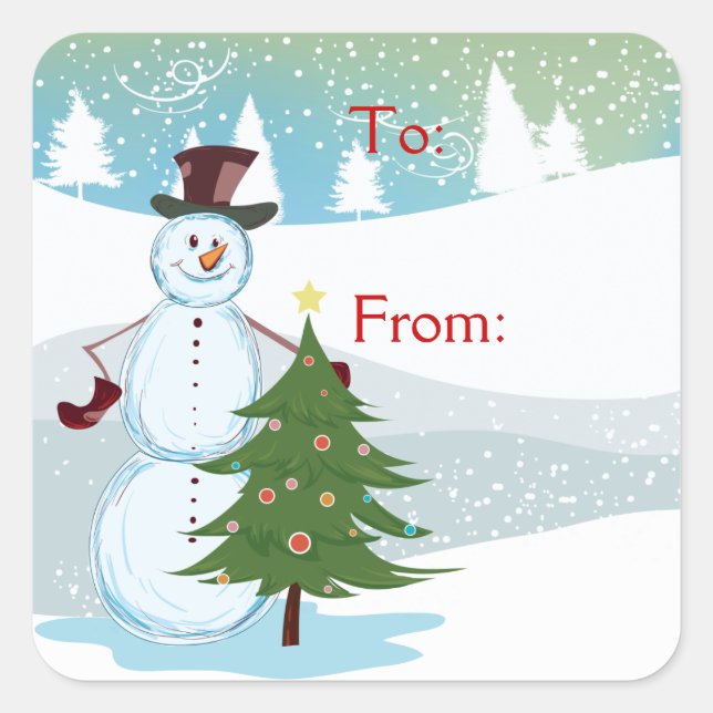 Snowman Quadratischer Aufkleber (Vorderseite)