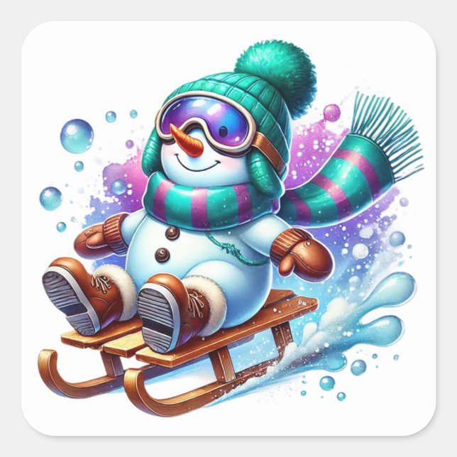 Snowman Quadratischer Aufkleber (Vorderseite)