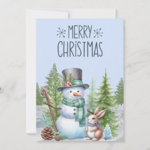 Snowman Rabbit Frohe Weihnachtskarte Feiertagskarte