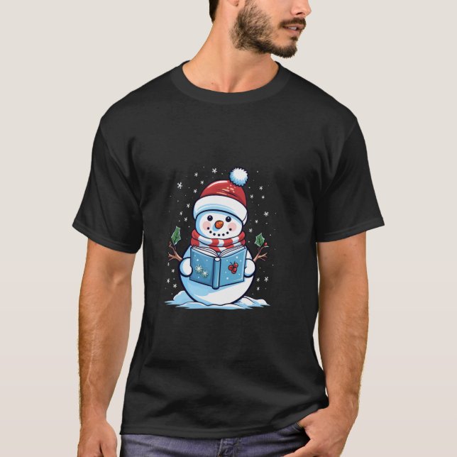Snowman Reading Book Christmas Long Sleeve T Shirt (Vorderseite)