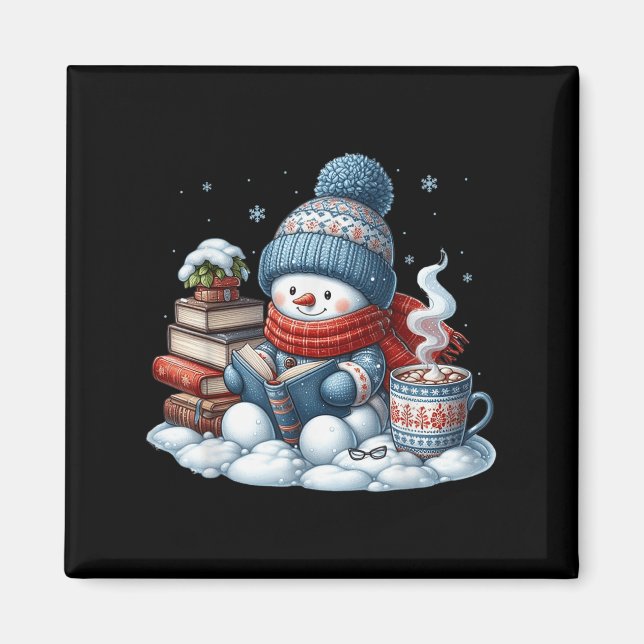 Snowman Reading Books Lovers Librarian Bookworm Ch Magnet (Vorne)