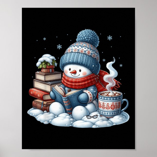 Snowman Reading Books Lovers Librarian Bookworm Ch Poster (Vorne)