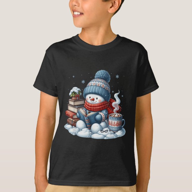 Snowman Reading Books Lovers Librarian Bookworm Ch T-Shirt (Vorderseite)