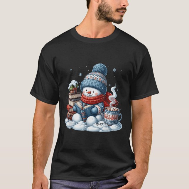 Snowman Reading Books Lovers Librarian Bookworm Ch T-Shirt (Vorderseite)