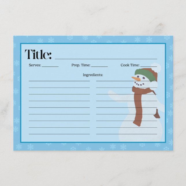 Snowman Recipe Card Begleitkarte (Vorderseite)