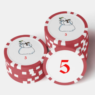 Snowman Red 5 Strip Poker Chip