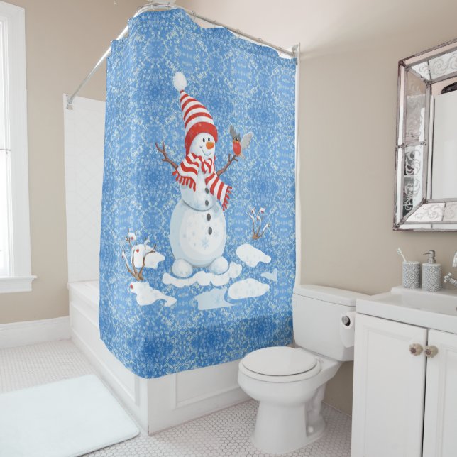 Snowman Red Bird Weihnachtsbad Tube Dusche Cur Duschvorhang (Beispiel)
