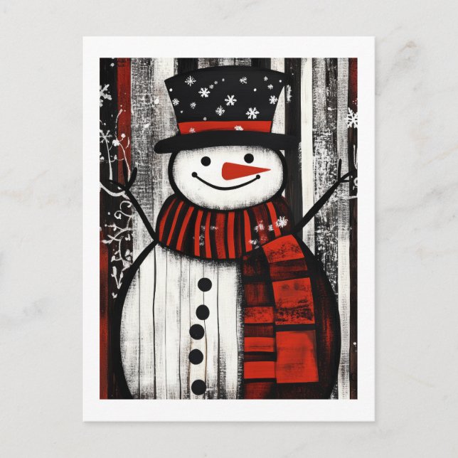 Snowman Red, Black & White Holiday Cheer Postkarte (Vorderseite)