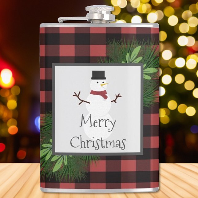 Snowman Red Buffalo Kariert Flask Flachmann (Red Snowman Buffalo Plaid Flask)