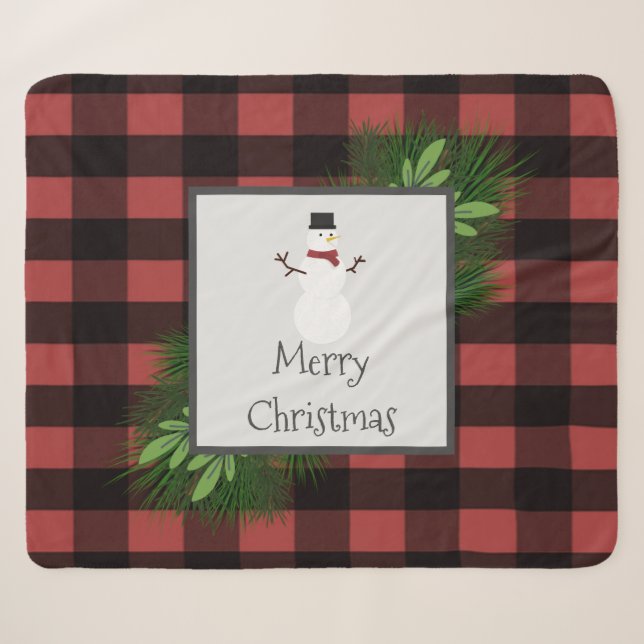 Snowman Red Buffalo Kariert Sherpa Blanket Sherpadecke (Vorderseite (Horizontal))