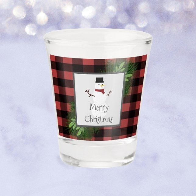 Snowman Red Buffalo Kariert Shotglas Schnapsglas (Red Snowman Buffalo Plaid Shot Glass)