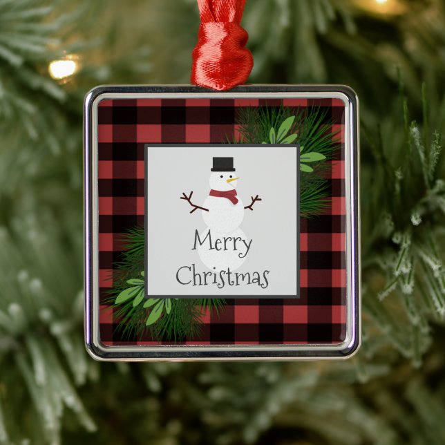 Snowman Red Buffalo Karierte Keramik Ornament Aus Metall (Baum)
