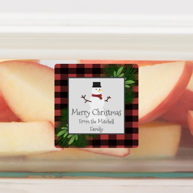 Snowman Red Buffalo Plaid Baking Étiquettes (Apposé)